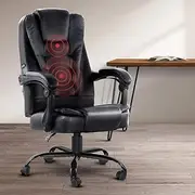 [Artiss] Massage Office Chair, PU Leather 2 Point Ergonomic Gaming Computer Desk Recliner Chairs Armchair for Room Executive Home, Adjustable Height 360° Rotation Black