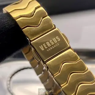 VERSUS VERSACE手錶, 女錶 34mm 金色圓形精鋼錶殼 寶藍色幾何立體圖形中三針顯示錶面款 VV00331