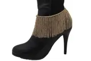 Women Gold Metal Chain Boot Bracelet Wrap Around Shoe Long Fringes Charm Glitzy