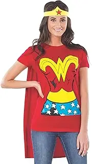 DC Comics Wonder Woman T-Shirt With Cape And Headband, Red, Medium Costume
