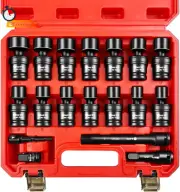 WETT 1/2" Drive Shallow Impact Universal Joint Socket Set, 18-Piece Swivel Socke