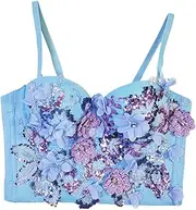 [kowaku] Women Sequin Bra Crop Top Sequined Bra Top for Lady Women Party
