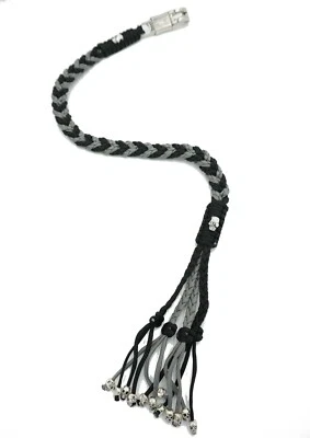 Paracord Motorcycle Biker Whip Get Back whip Metal Skulls 36" GRAY / BLACK