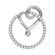 14k White Gold Round Diamond Circle Heart Pendant 1/3 Cttw