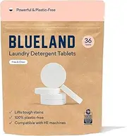 BLUELAND Laundry Detergent Tablets 36 Count, Plastic-Free Alternative to Pods, Sheets, or Liquid - Natural, Sustainable, Eco-Friendly Laundry Detergent in Compostable Pouch