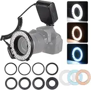 Oimzzr HD-130 Macro Ring Flash Light Display 3000-15000K GN46 Power Control with 3 Flash Diffusers 8 Adapter Rings for Cameras