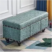 Ottoman Storage Ottoman Stools Solid Wood Frame Footrest Shoe Bench Technology Cloth Upholstered Big Space Storage Stool(Crow Cyan,60x40x45cm)