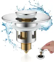 Sink Plug Suitable for 25Mm to 46Mm, Pop up Sink Plugs with Drain Strainer, Bras