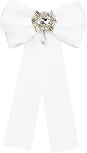 [Elerevyo] Women's Bow Brooch Pre-Tied Bowknot with Faux Rhinestone Elegant Bow Tie