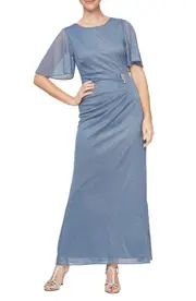 SL FASHIONS High Neck Side Crystal Embellished Glitter Sheath A-Line Dress