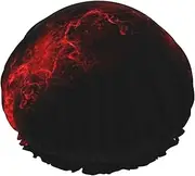 Explosion Burst Red Black Print Various Activities Shower Cap Reusable Soft And Lightweight Bath Hair Cap Long Hair