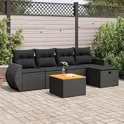 6 Piece Garden Sofa Set with Cushions Black Poly Rattan, Garden Furniture Sets