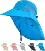 [OZ SMART SUN PROTECTION] Kids Legionnaires Hat for Girls/Boys, Kid Sun Hat with Neck Flap& Chin Strap, Wide Brim 50 UPF UV Beach Hats for Swim Tennis Running Sky Blue