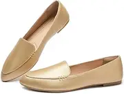 [FINIWOR] Loafers for Women Flats Shoes Women Pointed Toe Dress Shoes Comfortable Memory Foam Penny Loafers Slip On Shoes, Gold, 8
