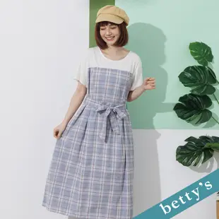 betty’s貝蒂思(21)格紋拼接綁帶洋裝(藍色)