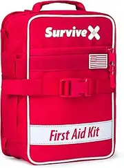 SurviveX Large First Aid Kit for Car, Travel & Home - Emergency Kit for Hiking, Camping, Backpacking and Outdoor Adventures - Includes Zip Stitch Wound Closure Strips