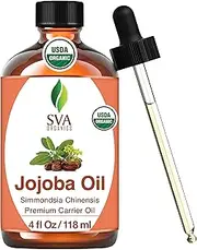 SVA Jojoba Seed Oil Organic - 4 Fl Oz – 100% Natural Cold Pressed Organic Jojoba Oil - for Face, Skin Care, Hair Care, Scalp Massage & Body Massage – Carrier Oil with Dropper