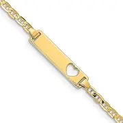 [JewelryWeb] 14k Solid Yellow Gold Polished Plate Stamped Out Love Heart Nautical Ship Mariner Anchor Teen ID Bracelet Spring-Ring 5mm Wide Identification-Bracelet