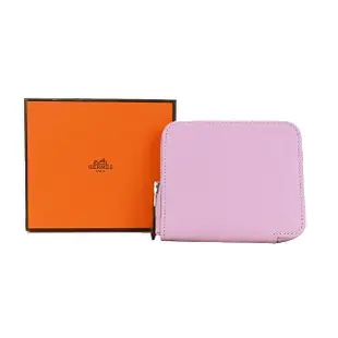 【Hermes 愛馬仕】Silk In Compact Epsom小牛皮拉鍊絲巾短夾(AC錦葵紫)