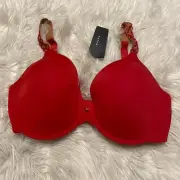 Natori 34DDD Bra Samba Red Luxe Full Fit Underwire Back Close 732080 NEW $74