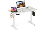 Giantex 1.2M Electric Standing Desk Motorised Sit Stand Desk Adjustable Height Stand Up Desk w/Hooks White