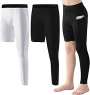 [Blaward] 2 Pack Boys Compression Pants One Leg 3/4 Legging for Basketball Running Capri Tights Sports Athletic Base Layer