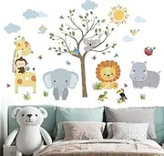 Amimagen Jungle Baby Animals Wall Decals - Elephant Lion Giraffe Hippo Koala Wall Stickers - Nursery Kids Girls Boys Room Daycare Playroom Classroom Wall Decor