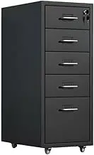 Filing Cabinet Thickened Cold-Rolled Steel Chest of Drawers Storage Cabinet Multifunctional Data Organizer Cabinet 5 Layer Large Capacity Office File Cabinet File Storage Cabinets(Black)