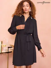 Love & Roses Black Collared Long Sleeve Mini Dress (AN8187) | $80