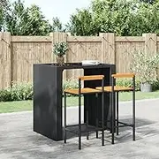 Bar Stools 2 pcs Black Poly Rattan and Solid Wood Acacia Bar Chair