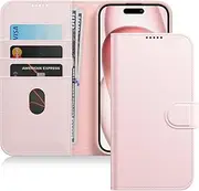 JETech Wallet Case for iPhone 15 6.1-Inch, Shockproof PU Leather Magnetic Flip Cover with Card Holder, Stand Feature and Full Camera Protection (Pink)