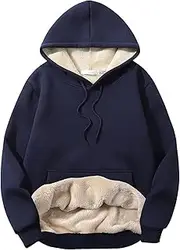 [Flygo] Men's Fleece Sherpa Lined Pullover Hoodie Sweatshirt