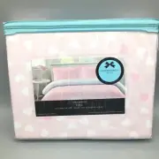 3pc Cynthia Rowley Pink Hearts FULL Duvet Cover Sham Set White Girls Designer