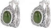 [Lllunimon] 925 Sterling Silver Feather Earrings for Women,Natural Green Jade Earrings,Dainty Gemstone Earrings Jewelry Gifts for Wife Mom Girlfriend