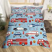 Feelyou Cartoon Police Car Bedding Set Red Fire Truck Duvet Cover for Kids Boys Toddler Fire Extinguisher Comforter Cover Airplane Bed Set 1 Duvet Cover with 1 Pillowcase Toddler Size-No Comforter