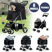 Foldable Pet Stroller Dog Cat Pram Puppy Carrier Buggy Pushchair Removal Basket