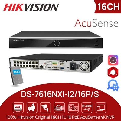 Hikvision 16CH 16POE AcuSense 4K NVR DS-7616NXI-I2/16P/S 16Channel Recorder HDD