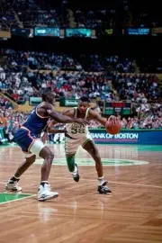 Reggie Lewis Boston Celtics drives v Anthony Mason New York Knicks- Old Photo