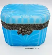 Rarest Barfatan Opaline Overlay Glass Casket With Silver Mount,marks For Austria