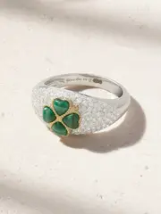 [Yvonne Léon] Yvonne Léon - Mini Bague Dôme Trèfle 9-karat White And Yellow Gold, Malachite And Diamond Ring - Silver - 6 6 Silver