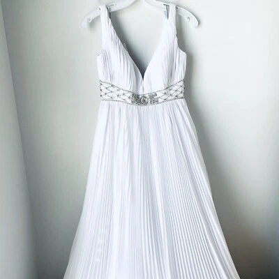 Alfred Angelo Wedding Dress Pleated Empire Waist Beaded Layers White 8 NWT