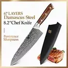 Full Tang Chef Knife 67 Layers Damascus Steel Wood Handle Hammered Gyuto Slicing