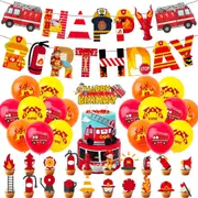 40pcs Fire Truck Theme Party Set Birthday Banner Cake Toppers Latex Balloons