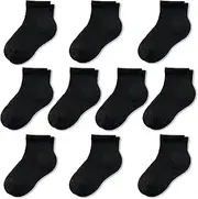 [hakugoo] 10 Pairs Boys Ankle Socks, Kids Cushioned Quarter Socks Athletic Socks Breathable Mesh Sports Socks for Girls Youth
