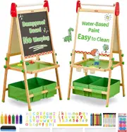 Kids Art Easel - Anti-Warp Board - Magnetic Chalkboard/Whiteboard - 3 Heights - Paper Roll - Green