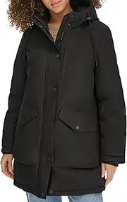 [Dockers] Women's Cinched Waist Hooded Parka Jacket with Quilted Interior
