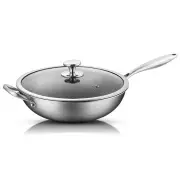 316 Stainless Steel Non Stick Honeycomb Cooking Frying Wok Pan with Lid