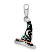 Sterling Silver De-Ani Rhodium-Plated Polished 3D Enameled Witch Hat Pendant