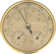 Barometer 3 in 1 Barometer Indoor 5 Inch in Dia Metal Barometer Thermometer Hygrometer Golden Weather Barometer with Temperature Humidity Weather Station for Indoor Outdoor Home