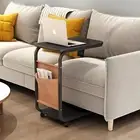 C Shaped End Table, Coffee Table with Wheels, Side Table for Sofa and Bed, Snack